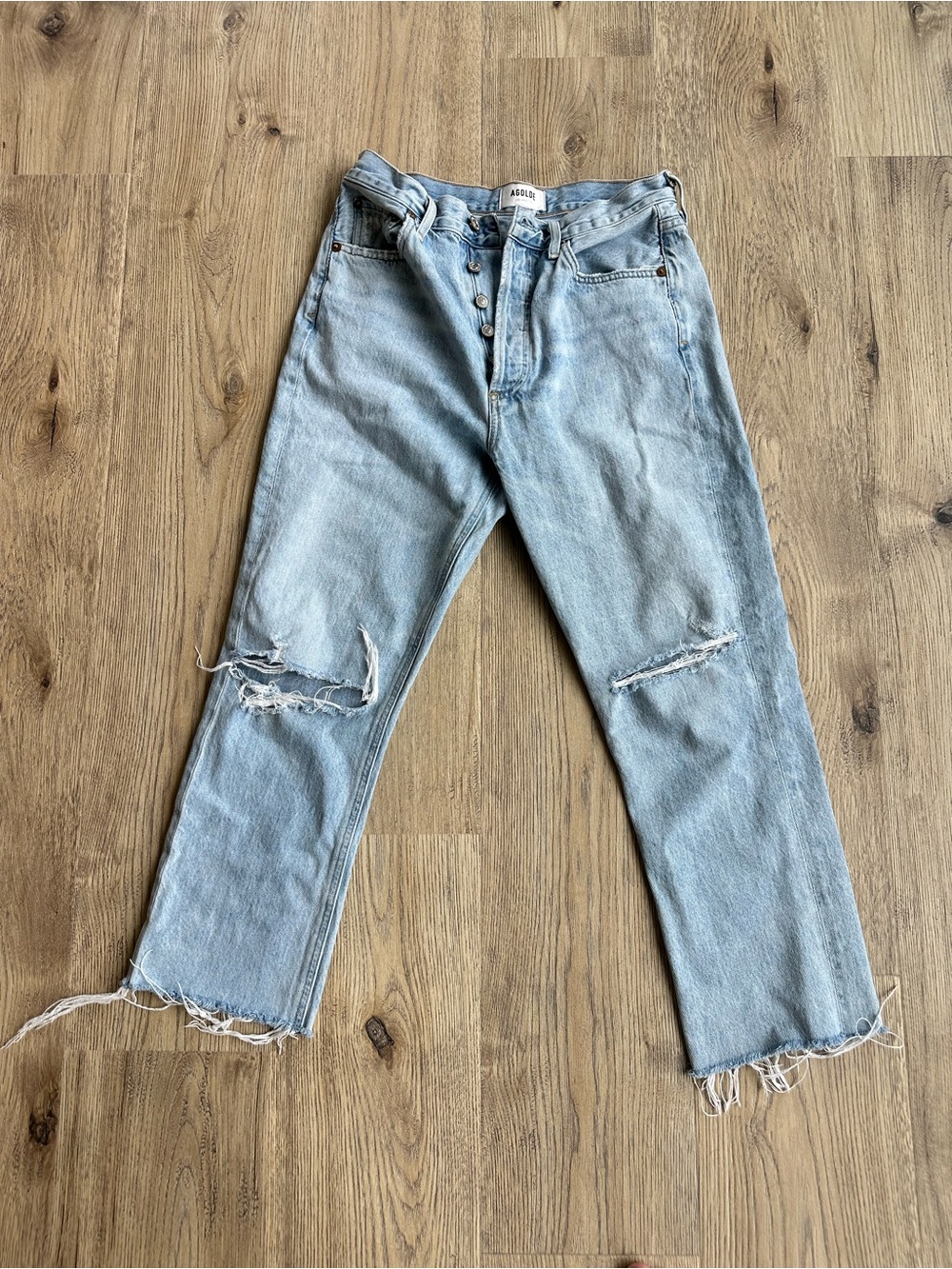 Agolde Light Blue Distressed Boyfriend Jeans